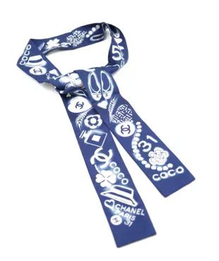 chanel navy silk twilly scarf|Chanel brown cashmere scarf.